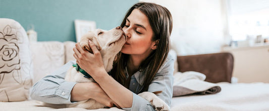 jeune femme tenant son chien dans les bras